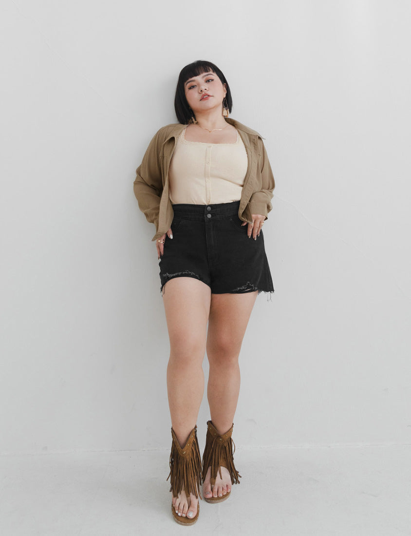 MUA! Edgy Raw-Hem Distressed Plus Size Denim Shorts