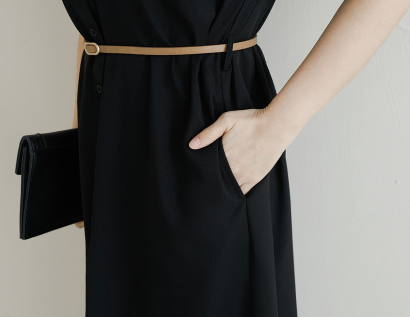 MISS. Button Twill Collar Plus Size Short Sleeve Dress (with Belt)