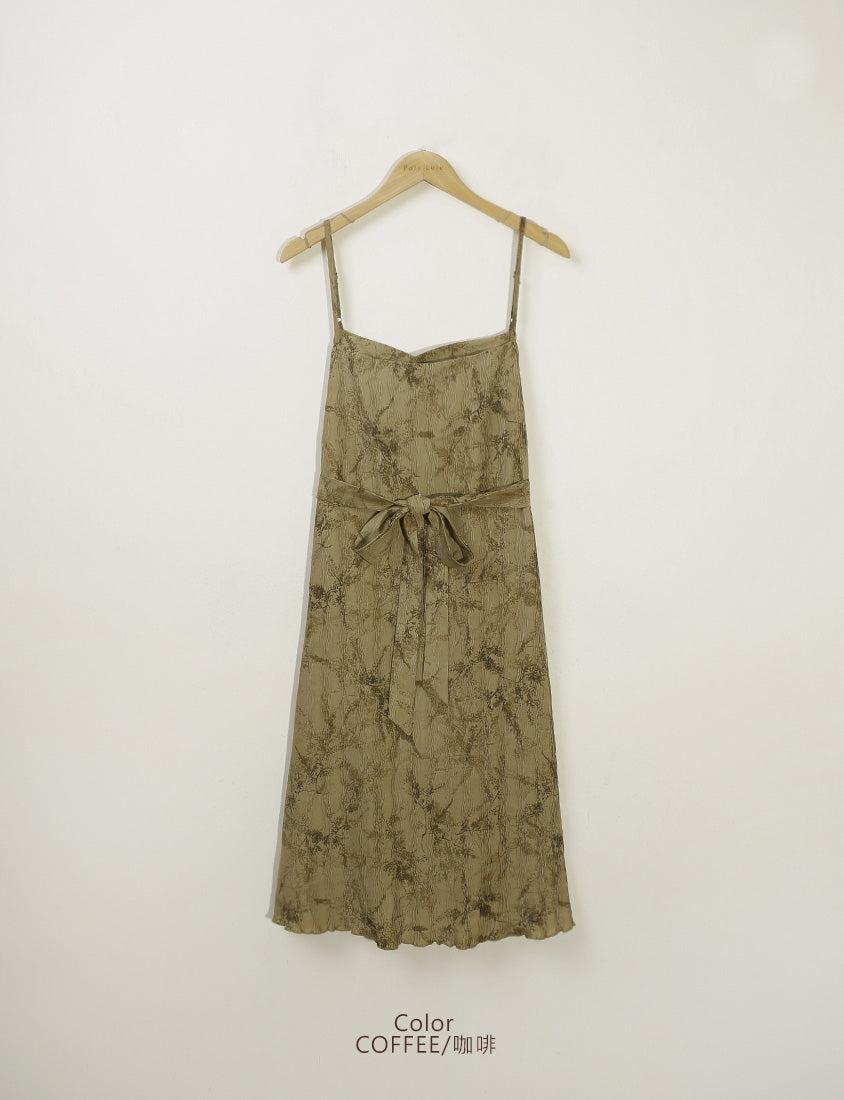 MISS. Wavy Textured Adjustable Strap Plus Size Dress (with Belt)