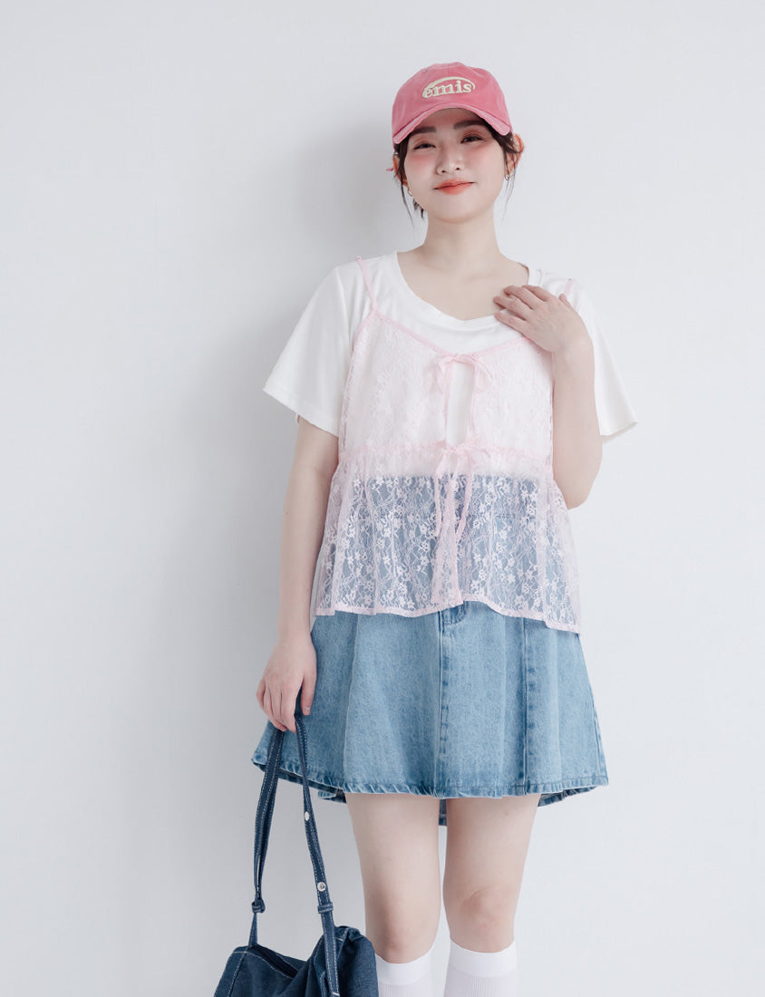 Silky Cool Flare Plus Size Denim Skirt (With Inner Shorts)