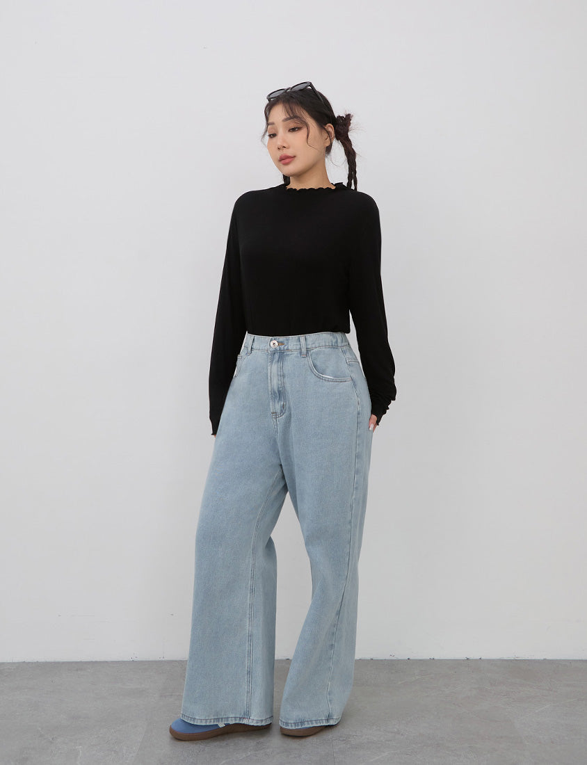 Vintage Washed Elastic Back Waist Plus Size Wide Leg Jeans