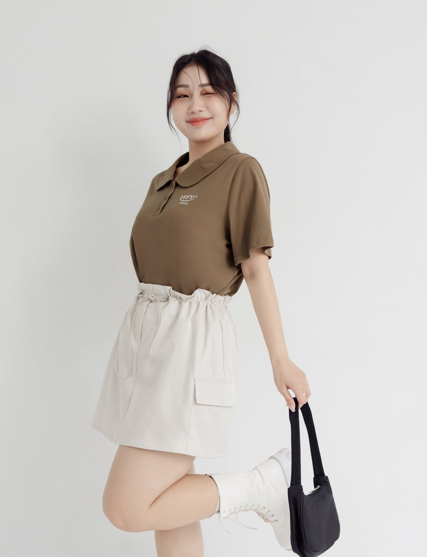 Sweet & Edgy Drawstring Cargo Plus Size Mini Skirt (With Inner Shorts)