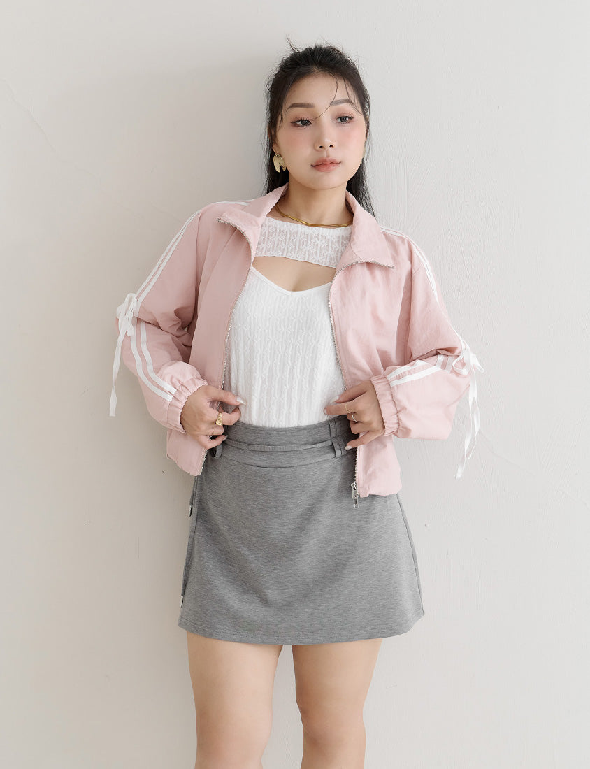 MUA! Contrast Trim Cropped Plus Size Trench Jacket