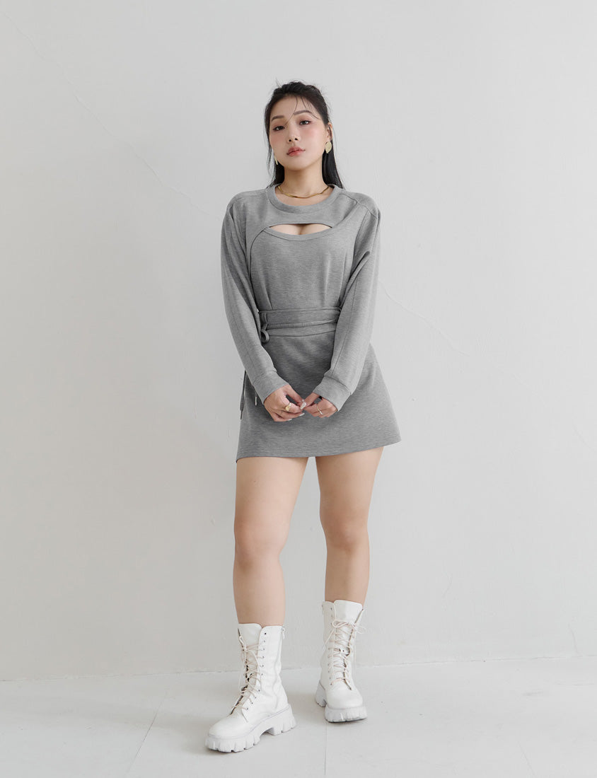 MUA! Cloud Cotton Front Cut-Out Plus Size Long Sleeve Top