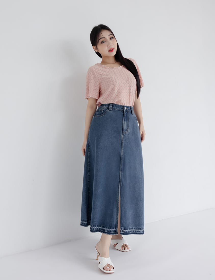 Lyocell Cooling Slit Plus Size Denim Maxi Skirt