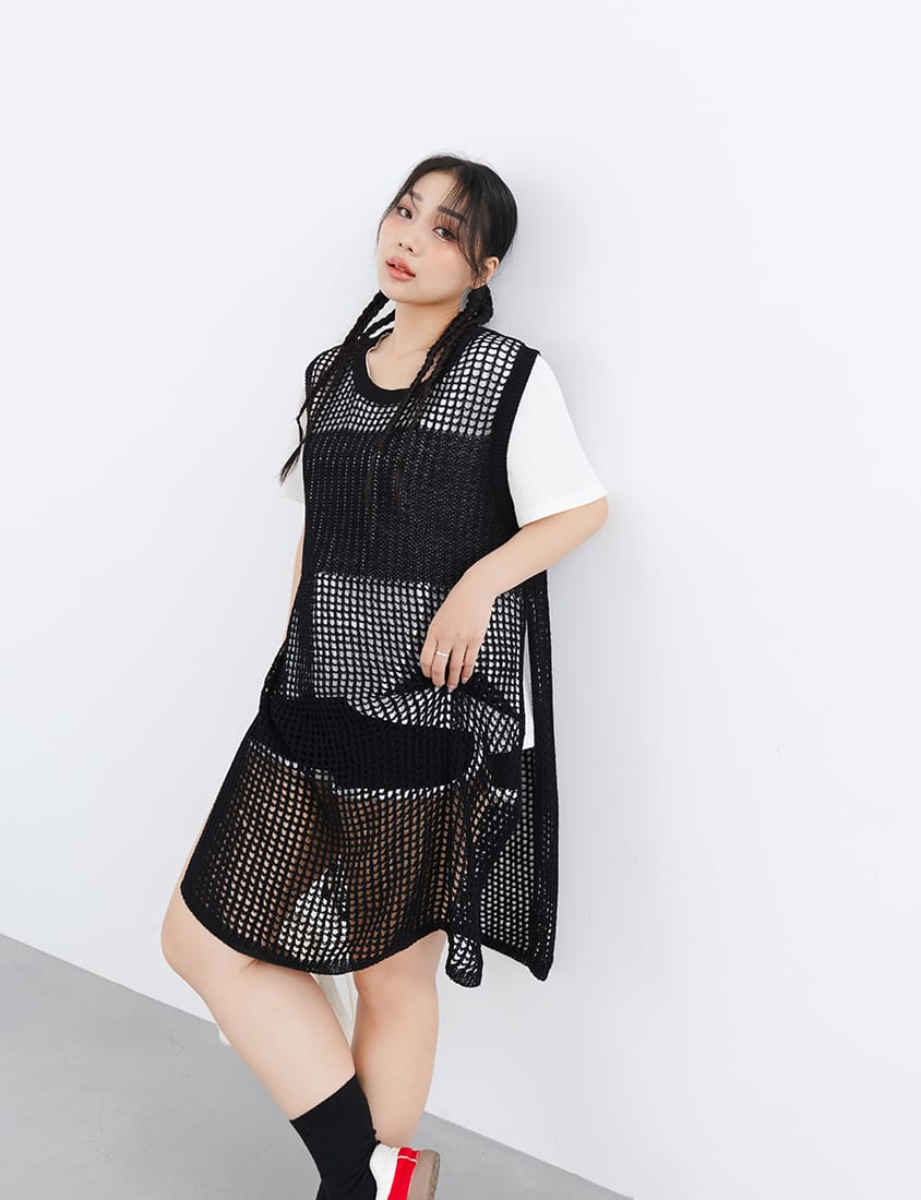 Japanese Style Side Slit Long Knit Plus Size Vest
