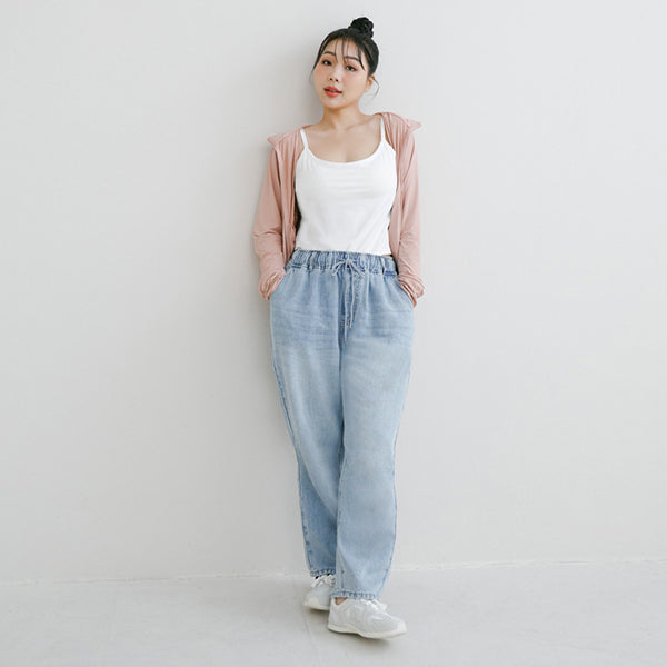 Lyocell Silky Denim Elastic Waist-Tie Plus Size Harem Jeans