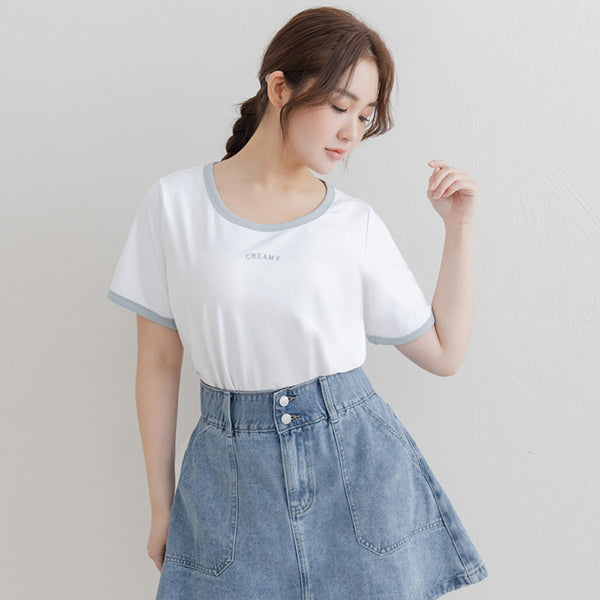 CREAMY Embroidered Color-Block Plus Size Tee