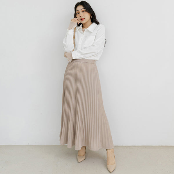 MISS. Fairy Pleated Elastic Waist Plus Size Maxi Skirt