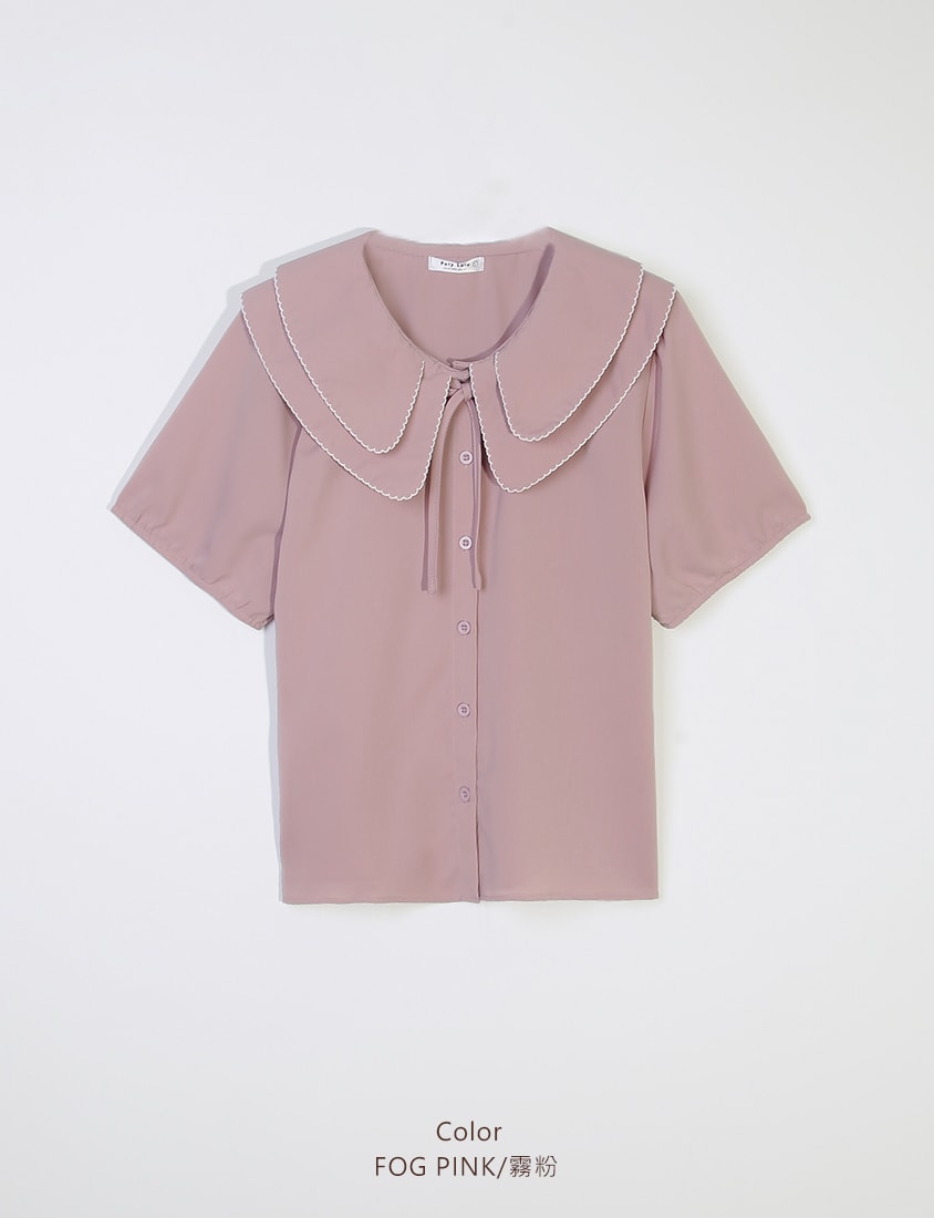 Double Layer Collar Tie Puff Sleeve Plus Size Blouse