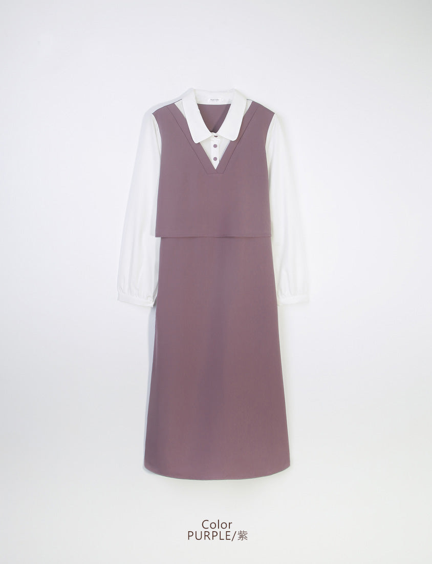 MISS. Contrast Faux Two Piece Waist Tie Plus Size Maxi Dress