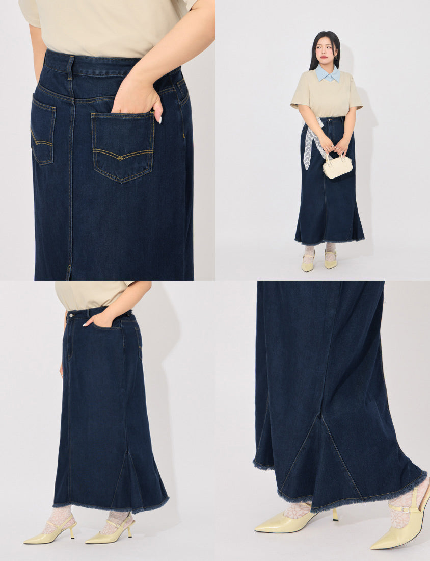 MORE U Cooling Silky Denim Slit Plus Size Mermaid Skirt