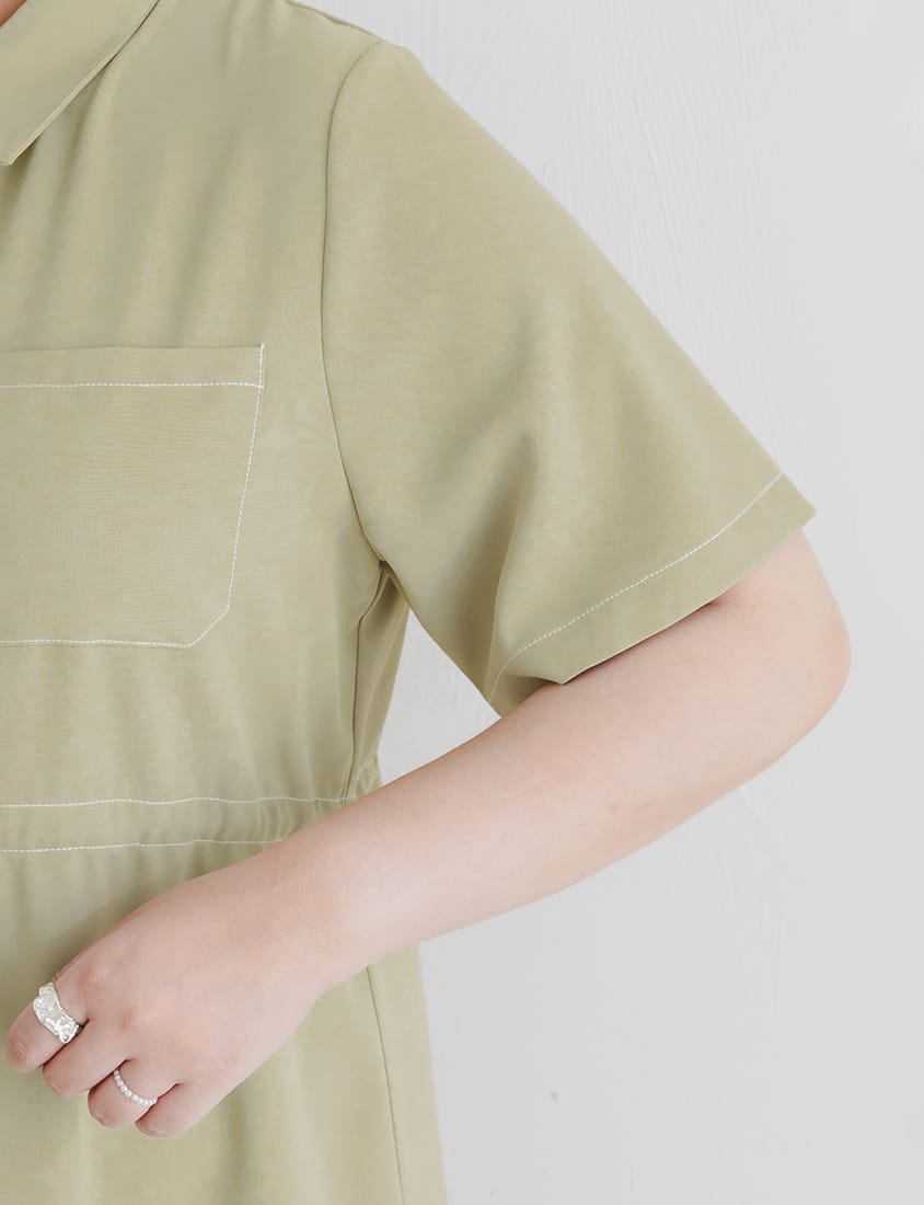 MISS. Contrast Stitch Drawstring Long Plus Size Shirt