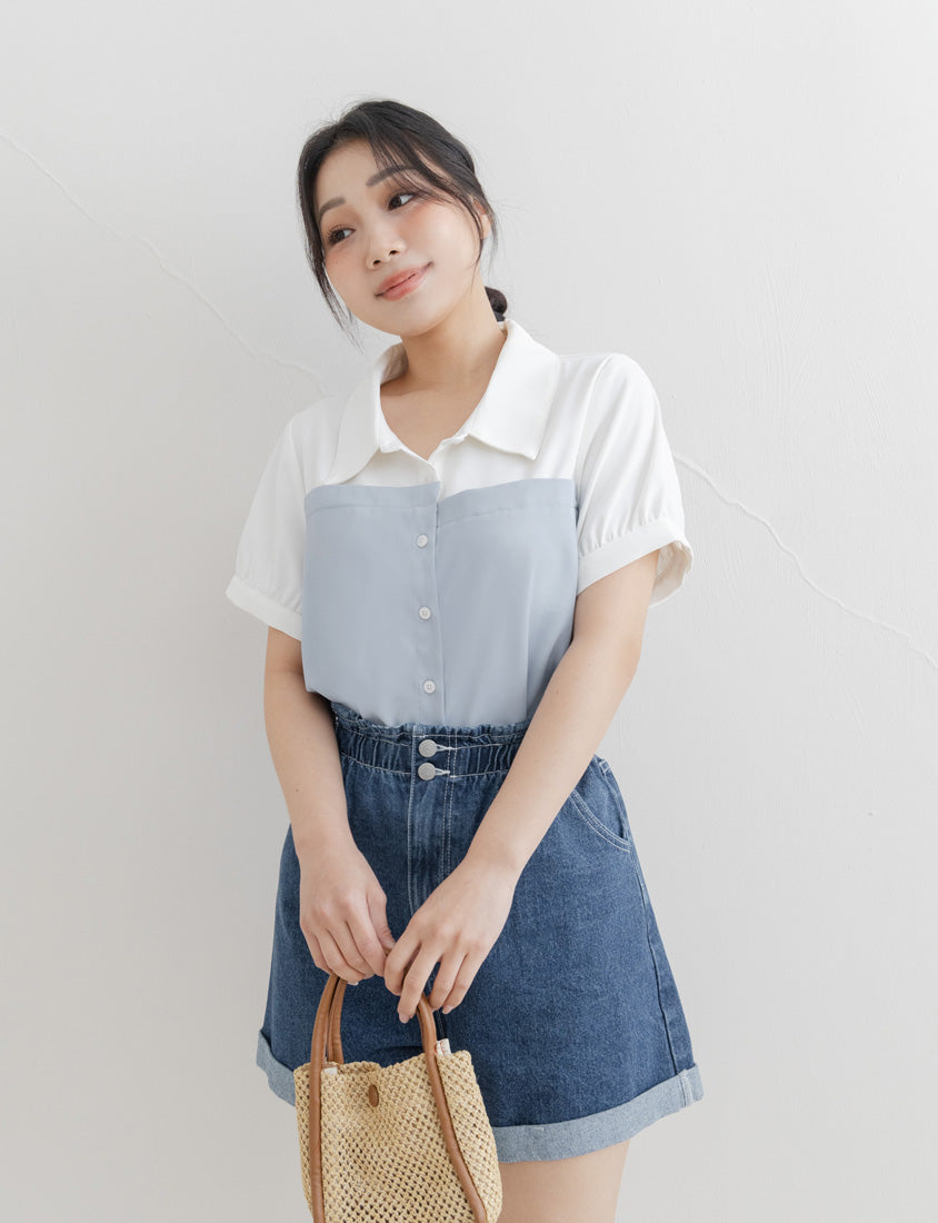 Faux Two-Piece Asymmetric Color-Block Plus Size Shirt