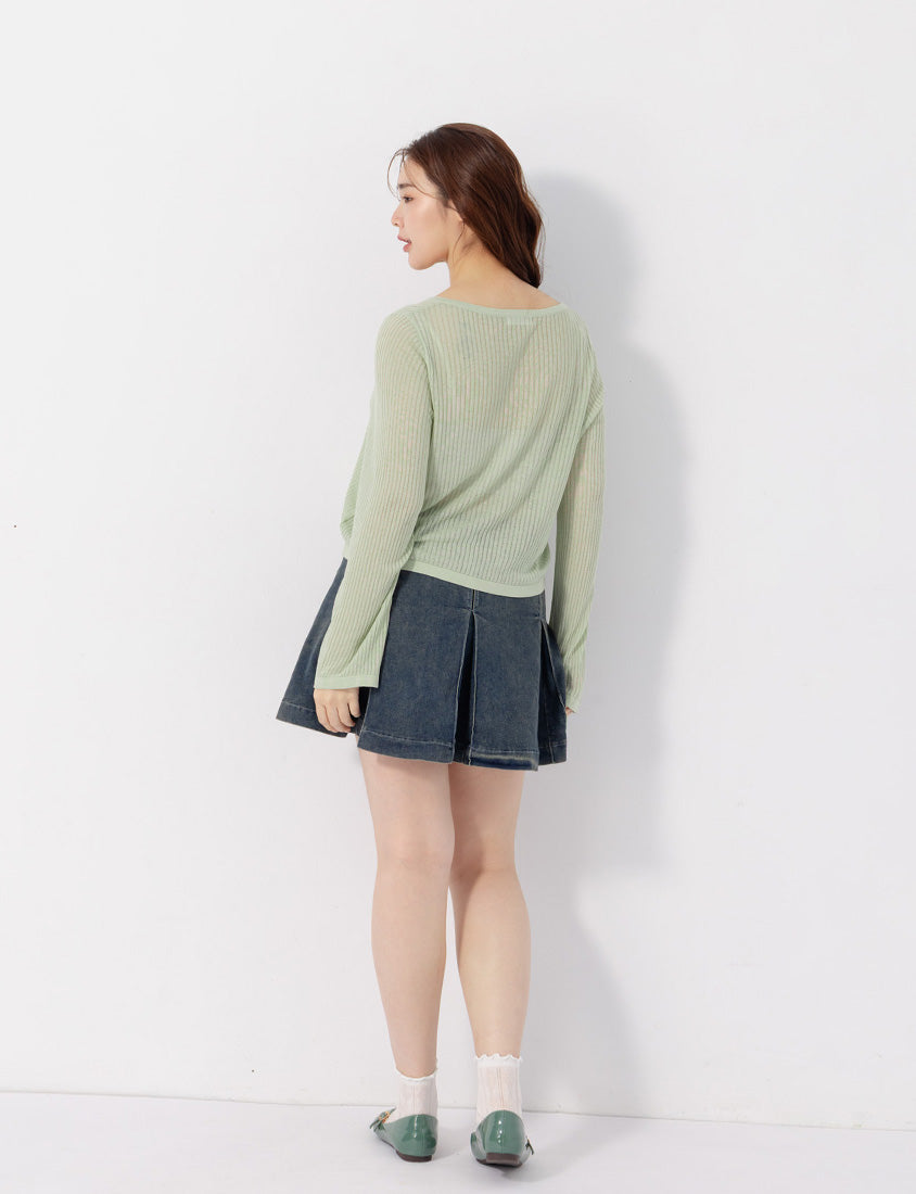 Lyocell Sheer Knit Plus Size Long Sleeve Top