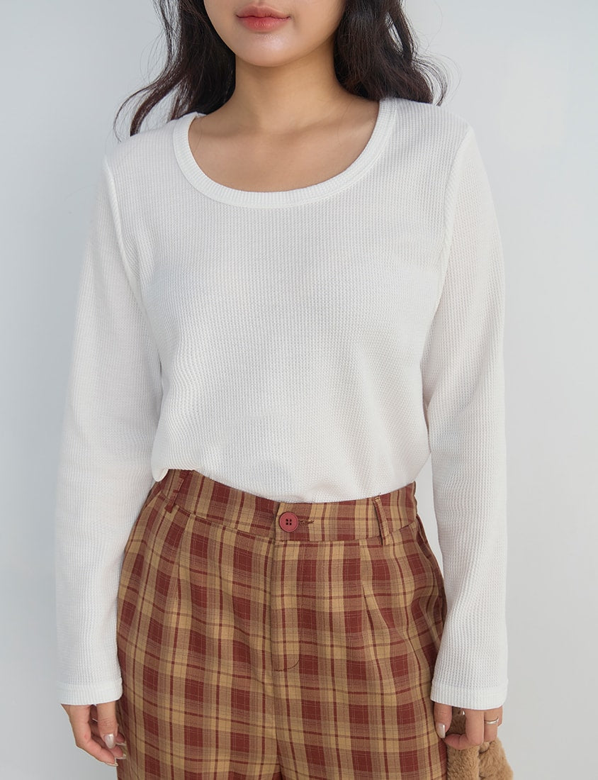 Casual Versatile Waffle Knit Plus Size Long Sleeve Top