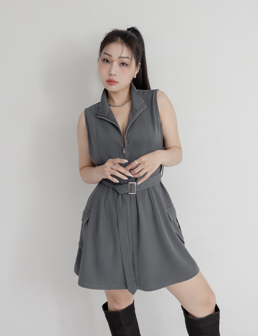 MUA! Utility Cargo Zip-Up Plus Size Sleeveless Dress (With Belt)