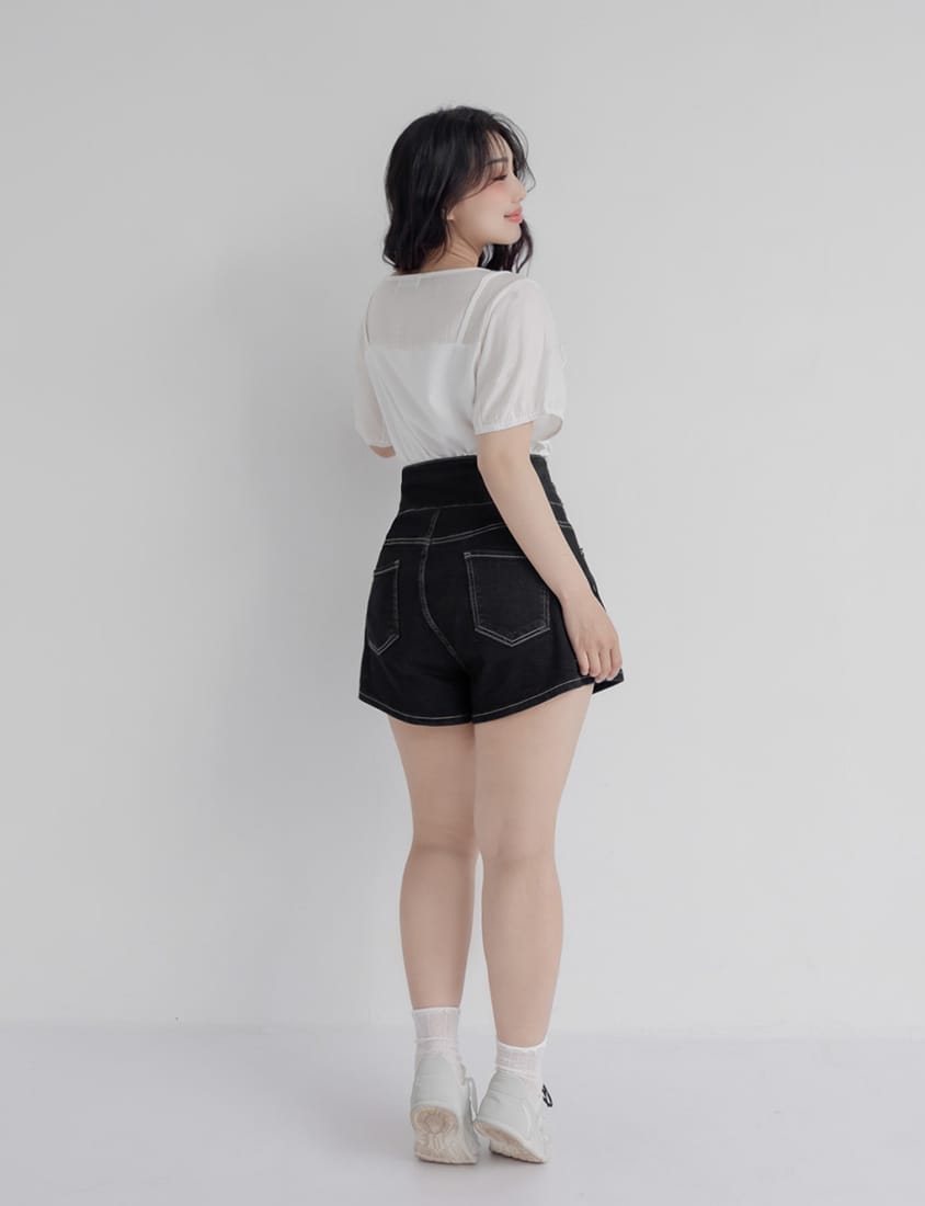 Cross Waist Tummy Flattering Plus Size Denim Shorts