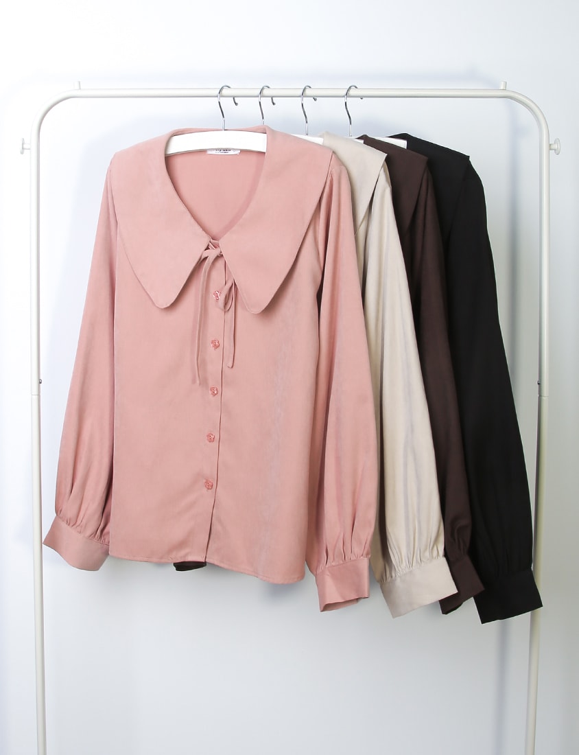 Sweet Multicolor Collar Tie Puff Sleeve Plus Size Shirt