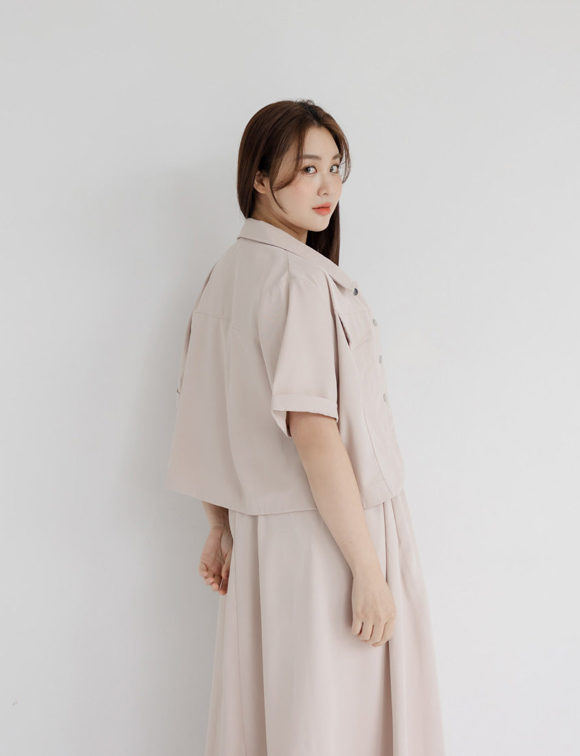 Curved Hem Stitched Plus Size Cuffed Shirt