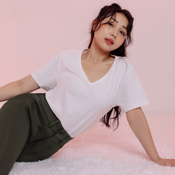 V-Neck Multicolor Plus Size Comfy Slim Tee
