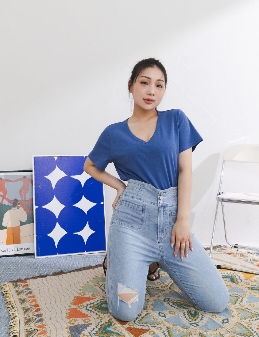 V-Neck Multicolor Plus Size Comfy Slim Tee