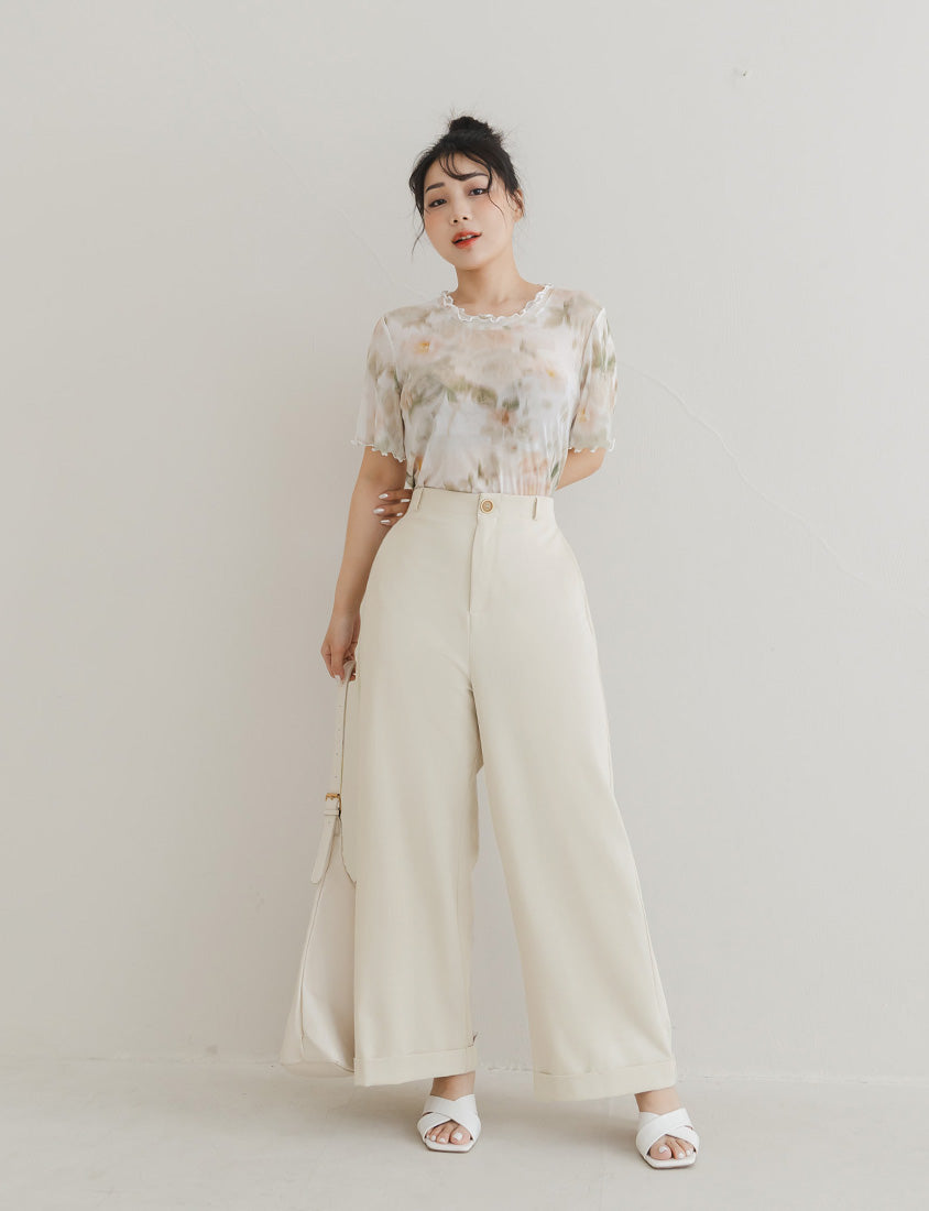 Double Layered Ruffle Sheer Stretch Plus Size Top