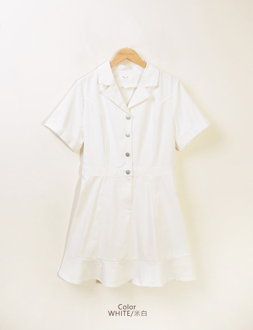 Twill Cuban Collar Cargo Ruffle Hem Plus Size Mini Dress