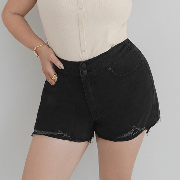 MUA! Edgy Raw-Hem Distressed Plus Size Denim Shorts
