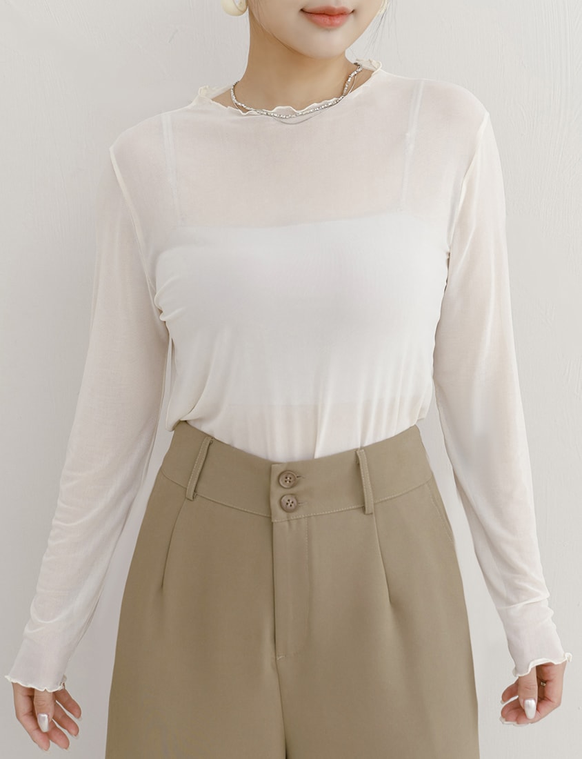 MISS. Multicolor Stretch Sheer Lettuce-Edge Plus Size Top