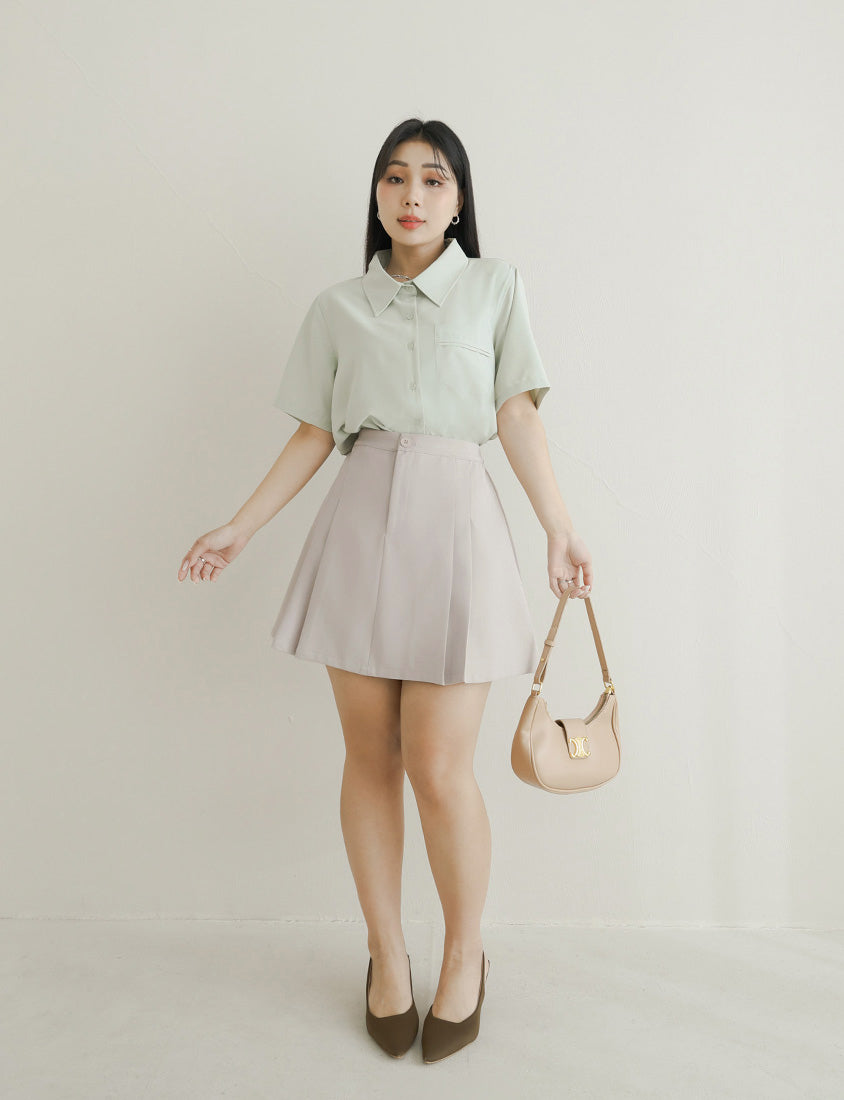 MISS. Wrinkle-Resistant Pleated Suit Plus Size Tailored Mini Skirt (With Shorts)