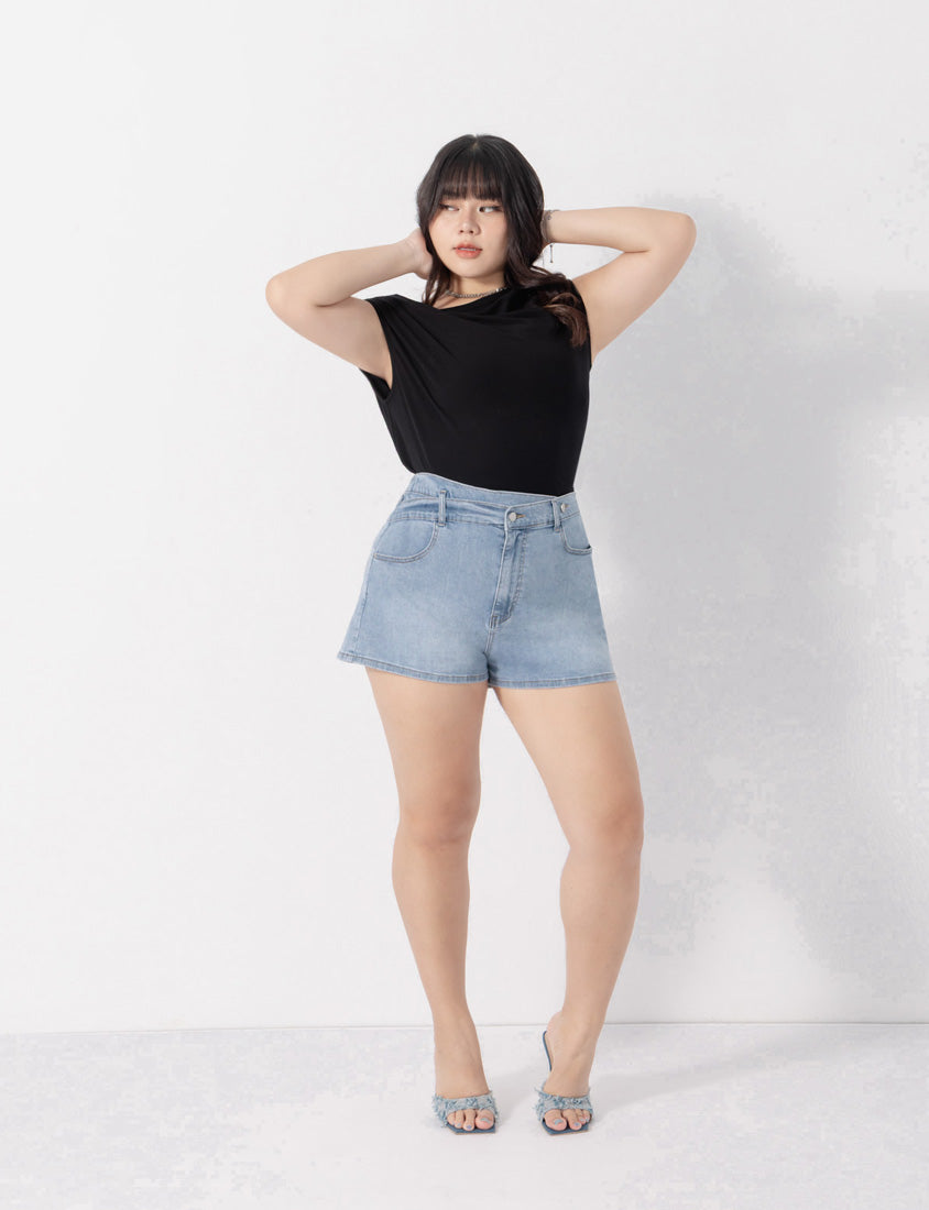 MUA! Asymmetrical Waistband Plus Size Denim Shorts