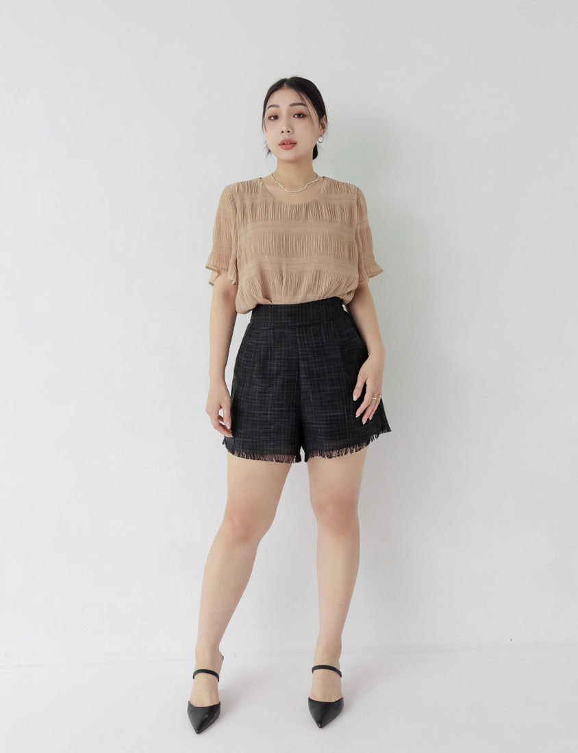 MISS. Tweed Fringe Trim Back Elastic Waist Plus Size Shorts