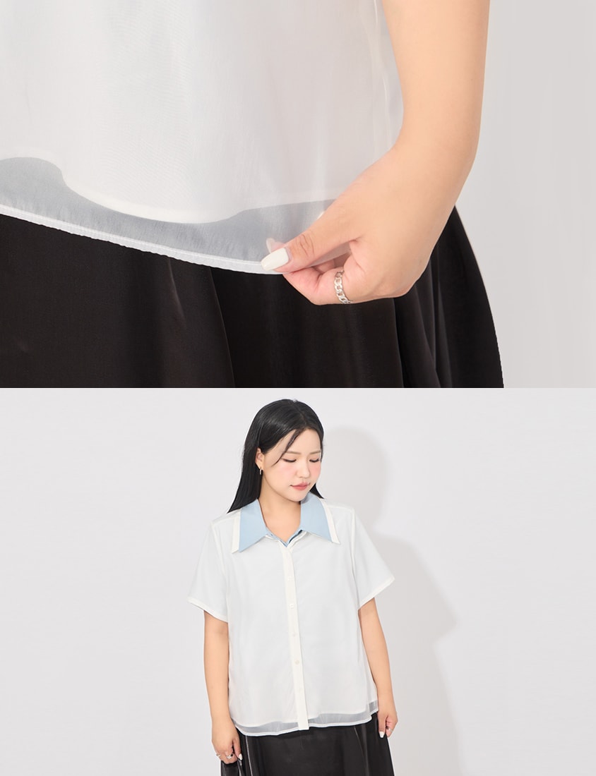 MORE U Elegant Sheer Double-Layer Plus Size Shirt