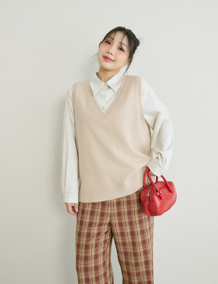 Versatile Multicolor V-Neck Mid-Length Plus Size Knit Vest