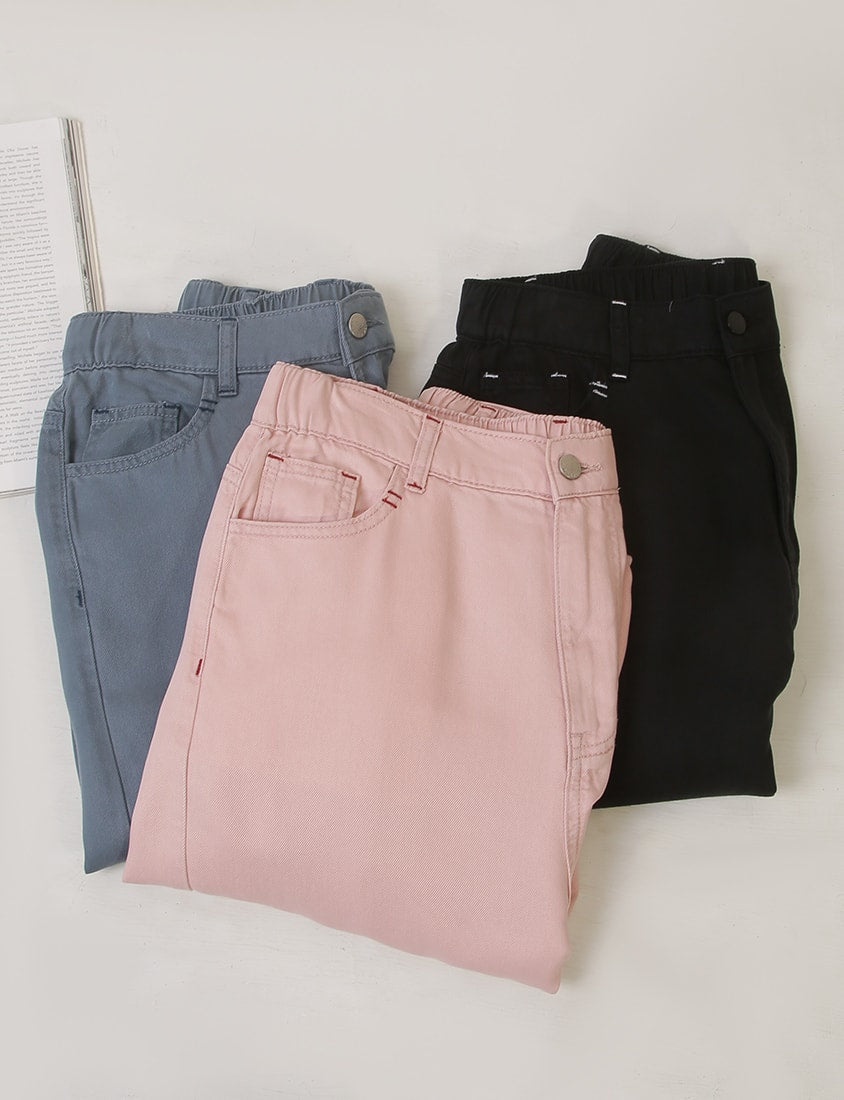 Lyocell Cooling Contrast Stitch Slit Plus Size Wide-Leg Pants