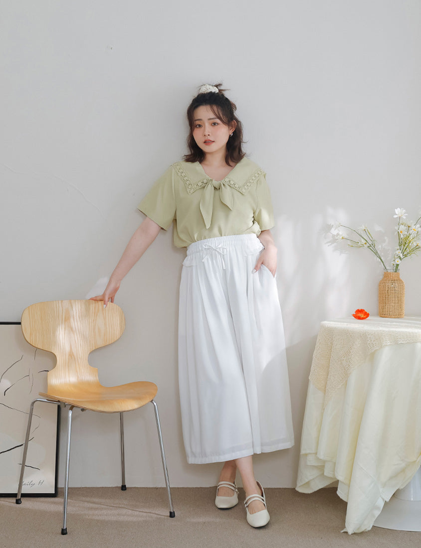 Japanese Style Lace Sailor Collar Tie Plus Size Top Blouse