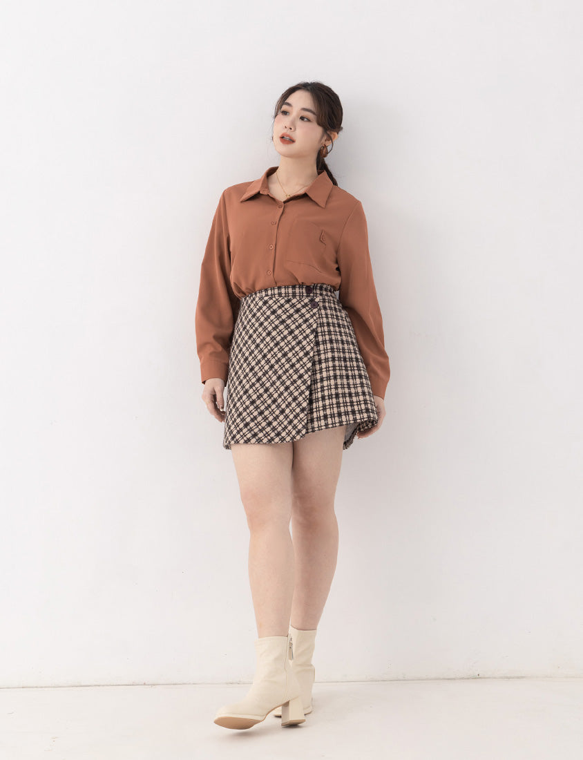 MISS. Wrinkle-Resistant Textured Multicolor Pocket Plus Size Shirt