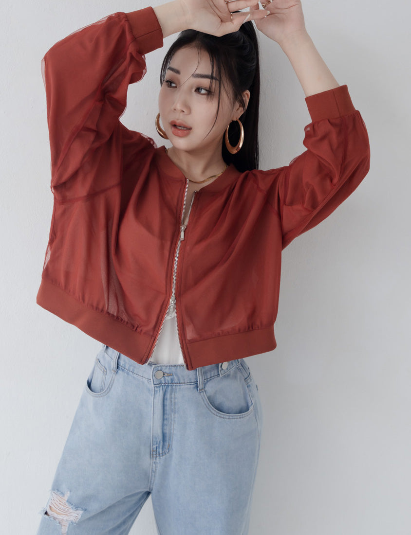 MUA! Sheer Chiffon Dual-Zip Plus Size Bomber Jacket