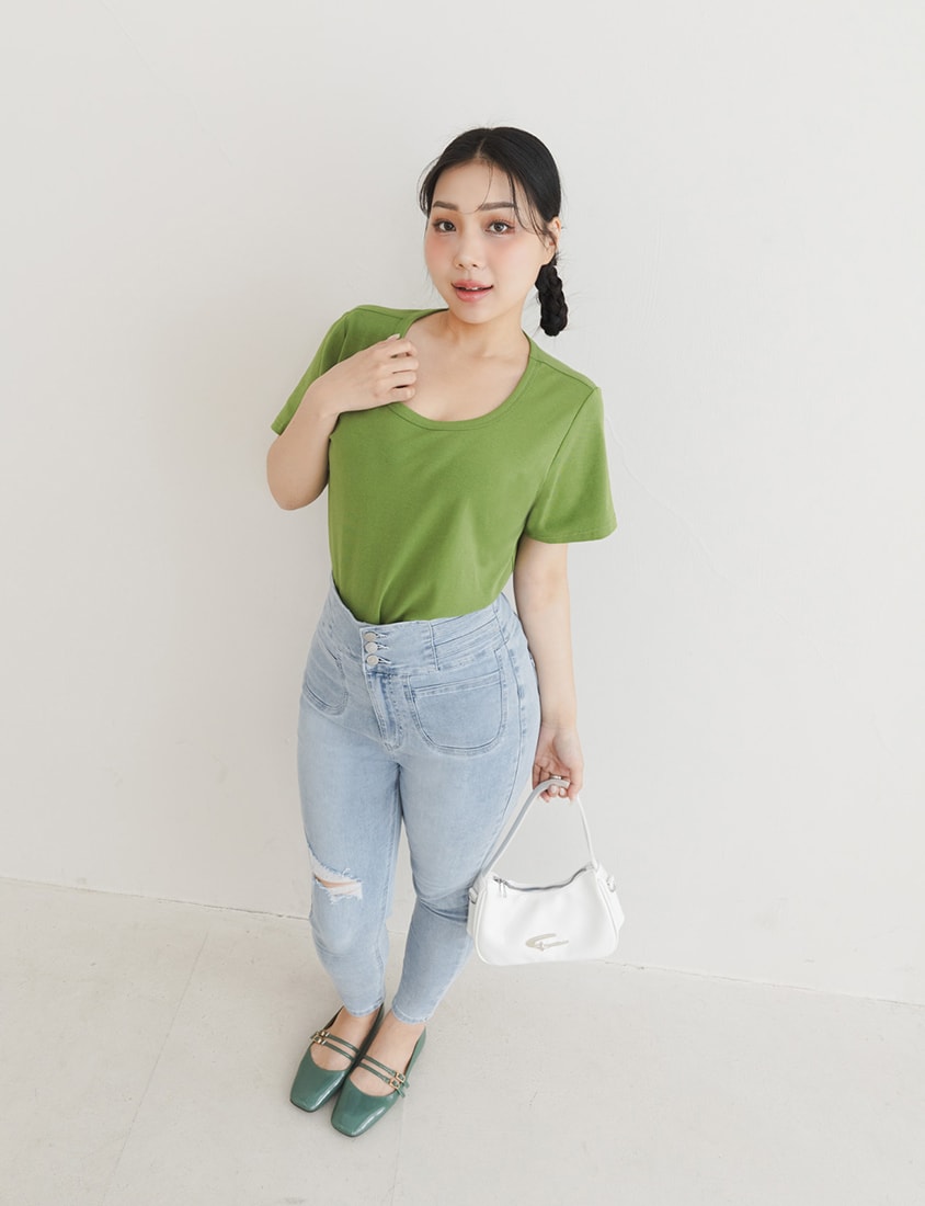U-Neck Multicolor Plus Size Comfy Slim Tee