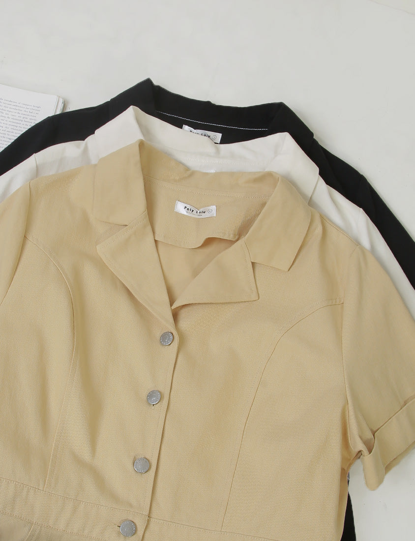 Twill Cuban Collar Cargo Ruffle Hem Plus Size Mini Dress