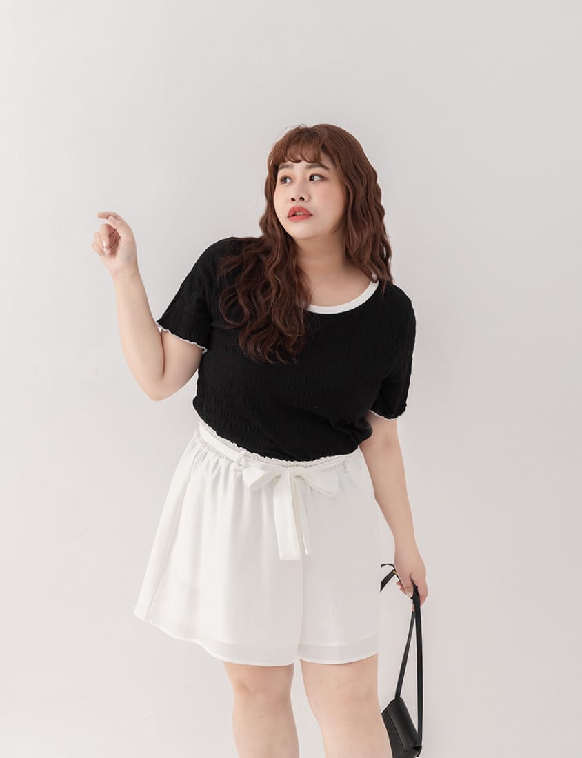 Floral Ruffled Elastic Waist Flowy Plus Size Mini Skort  (With Waist Tie)