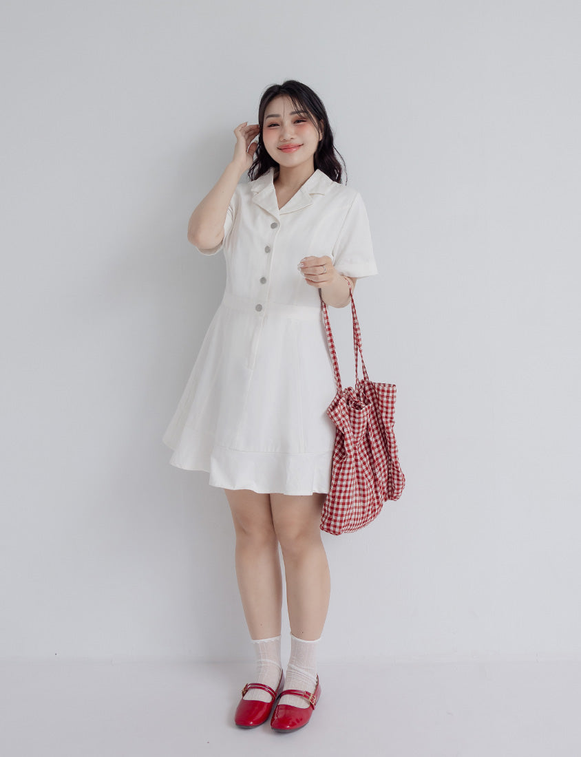 Twill Cuban Collar Cargo Ruffle Hem Plus Size Mini Dress