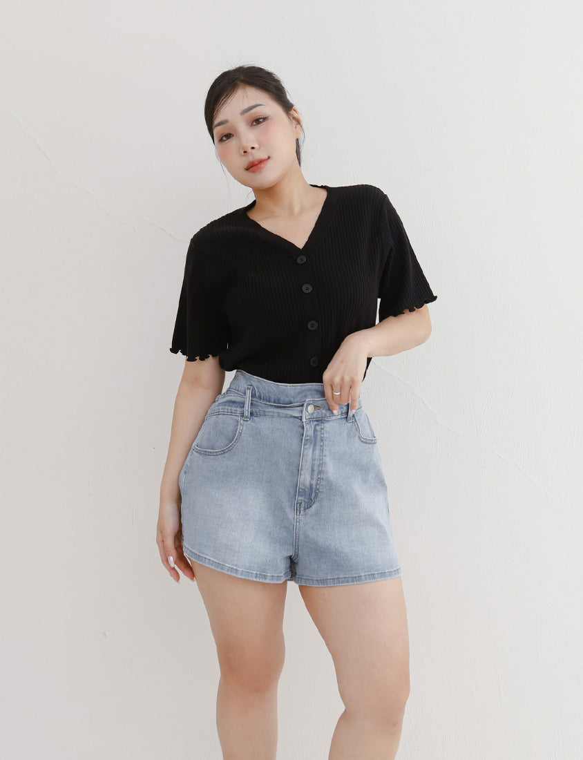 Cooling Lyocell Faux Button Plus Size Knit Top