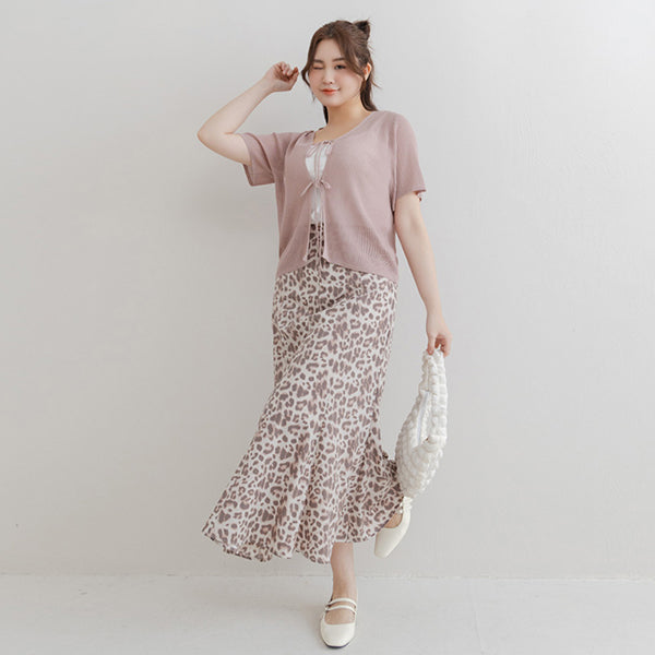 Front Tie Sheer Hollow Plus Size Knit Cardigan