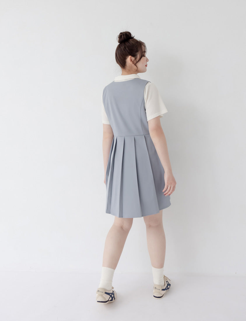 Square Neck Button Pleated Plus Size Mini Dress
