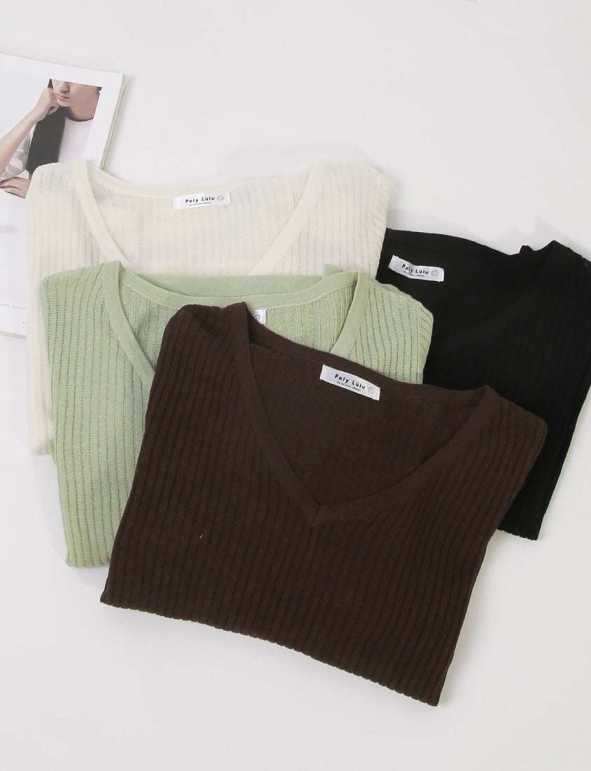 Lyocell Sheer Knit Plus Size Long Sleeve Top