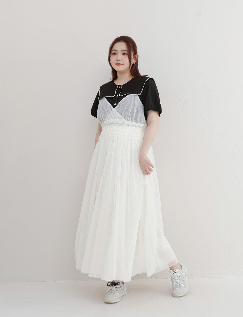 Sweet Contrast Lapel Collar Plus Size Shirt