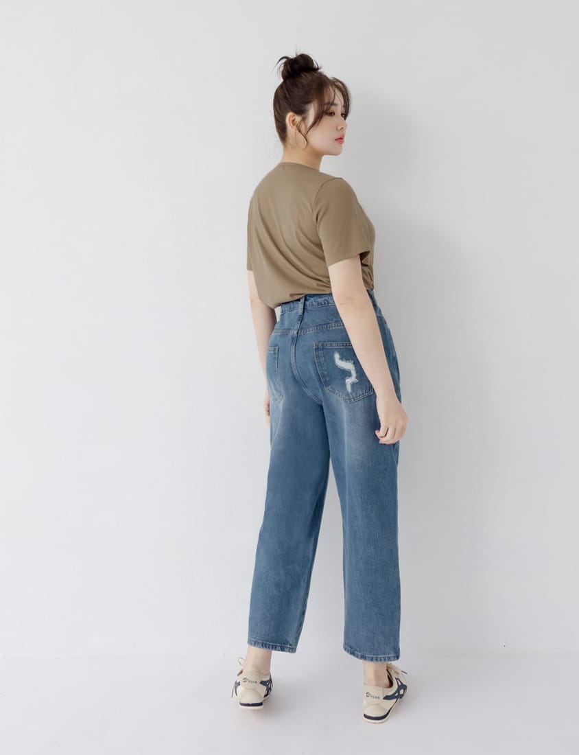 Distressed Side Elastic Waist Plus Size Boyfriend Jeans