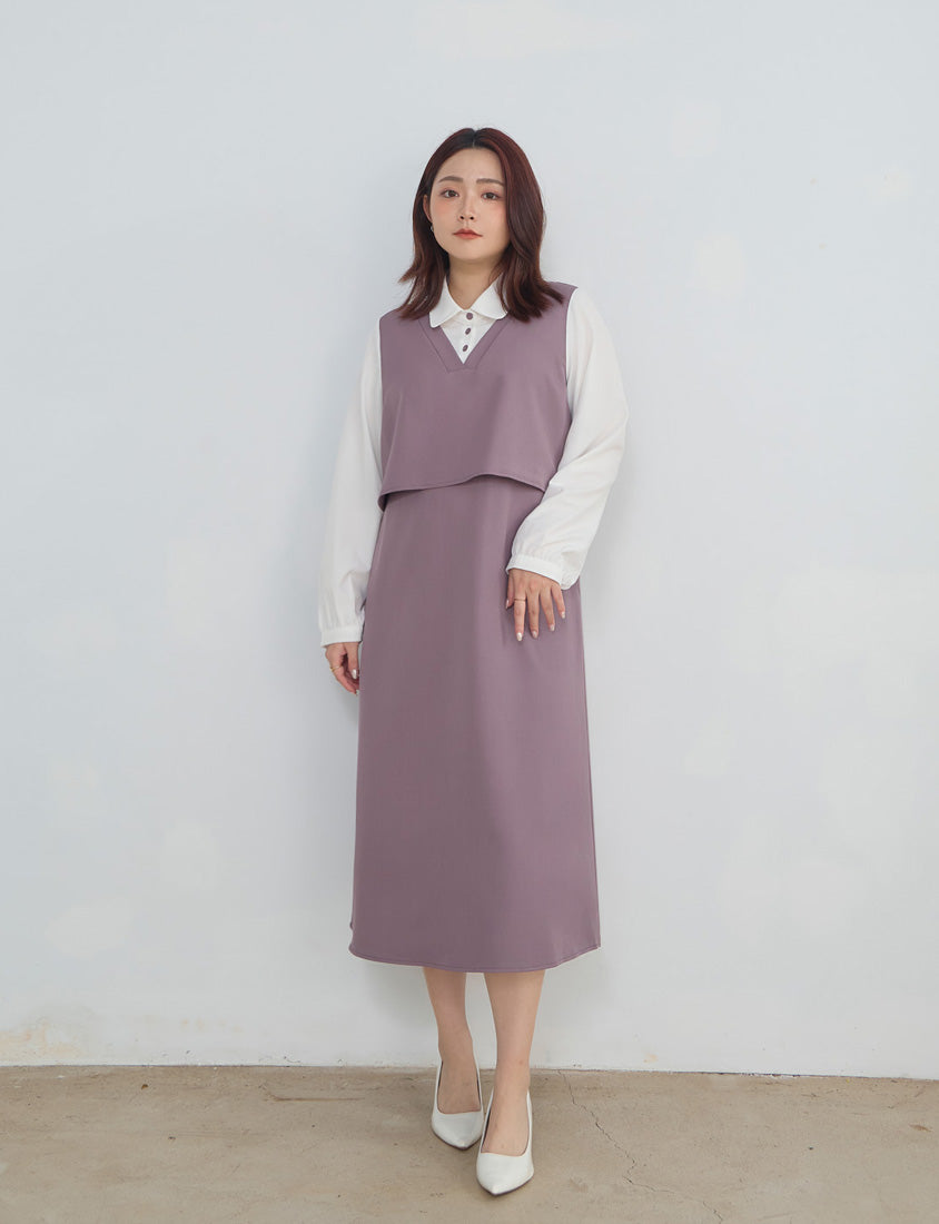 MISS. Contrast Faux Two Piece Waist Tie Plus Size Maxi Dress